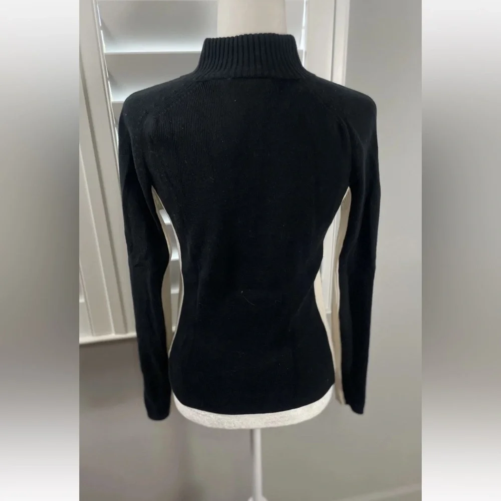 90s DKNY active fitted 2 tone quarter zip pullover sweater black‎ ivory Ribbed M
